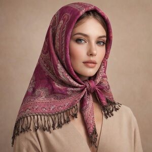 Luxury Paisley Head Scarf Wrap Shawl 100% Acrylic Fringe Dry Clean Only